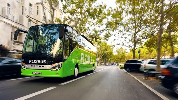 FlixBus on highway in Europe
