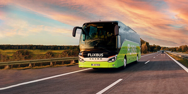 FlixBus on highway in Europe